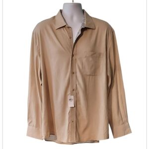 NWT TALLIA Men's Tan With Print Trim Button-Down Shirt Sz XL/17.5